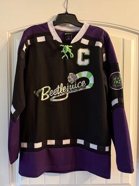 Unisex Beetlejuice Hockey Jersey - Black & Purple with Neon Green Accents